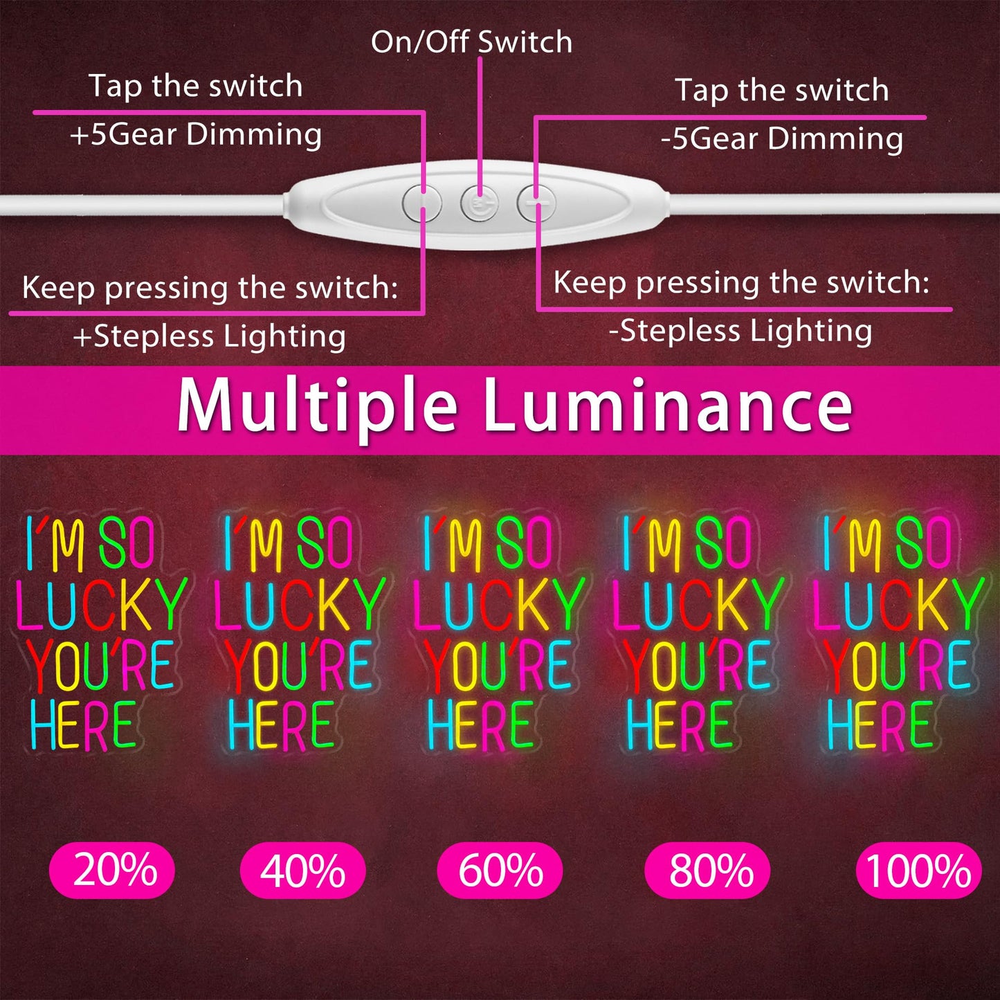 I’m So Lucky You Are Here Neon Sign, Dimmable LED Light Up Neon Sign for Girls Bedroom Club Wedding Bachelorette Valentine's Day Party Wall Decor Birthday Christmas Gift for Daughter Teen Girls Friends (I’m So Lucky You Are Here)