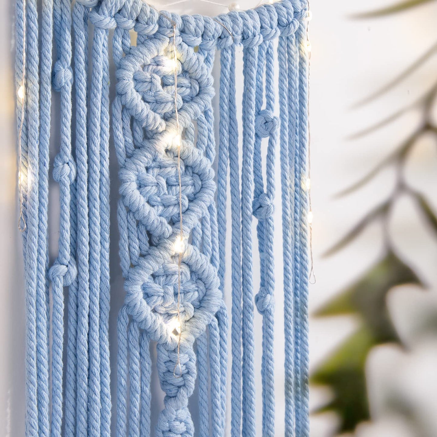 Macrame Moon Dream Catcher for Girl, Blue Boho Crescent Dreamcatcher for Bedroom Adult, Handmade Nursery Room Wall Hanging with Star Pendant for Teen Boy, Bohemian Home Decoration Idea