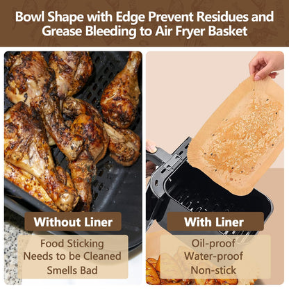 UBeesize 9-Inch Air Fryer Parchment Liners - 200 Pack, Square Non-Stick Disposable Paper Sheets for Microwave & Air Fryers, Unbleached Baking Sheets (8-Inch Base)