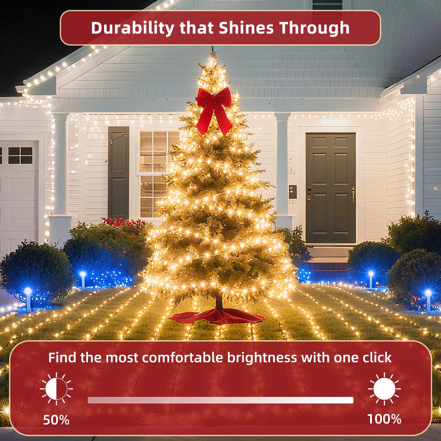 470ft Outdoor Christmas Lights, 1500 LED Super Long String Lights 12 Modes & Timer Memory, Dimmable Outsite Waterproof Light Strings for Xmas Tree Garden Wedding Party Holiday Decorations Warm White