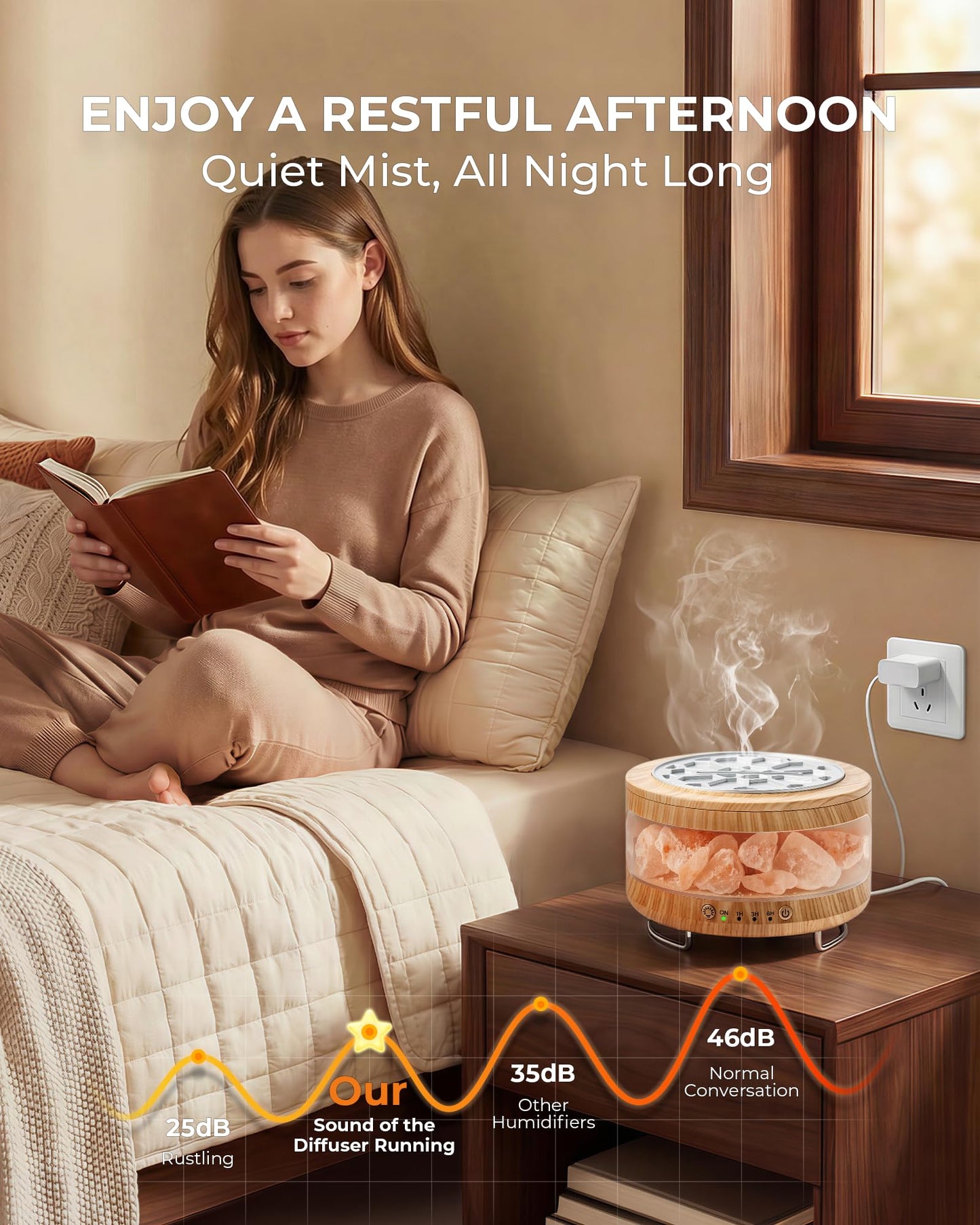 Essential Oil Diffuser with Himalayan Salt Lamp, 350ml Ultrasonic Aromatherapy Humidifier, 7 Colors LED Light, Timer & Auto Shut-Off for Home Bedroom Office Spa Yoga