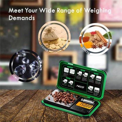 ACCT Precision Pocket Scale, 200gx0.01g jewelry gram scale, digital food scalewith LCD display, one-click conversion 6 units, mini scale for kitchen/powder/herb/coins(Battery included)