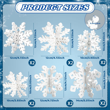 OuMuaMua 12 Set Winter Christmas Centerpiece Table Decorations - 24pcs Wooden Snowflakes Decor 3D White Snowflake Tabletop Decor for Xmas Holiday Tiered Tray Desk Winter Farmhouse Home Decor