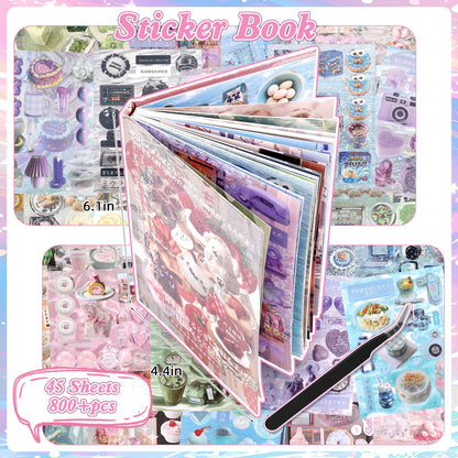 800Pcs Cute Scrapbook Stickers Travel Y2k Japanese Sticker Book for Adult Kawaii Korean Stickers for Journaling Heisei Retro Aesthetic Sticker Manga Style Decor for DIY Craft Junk Journal Gifts Memory