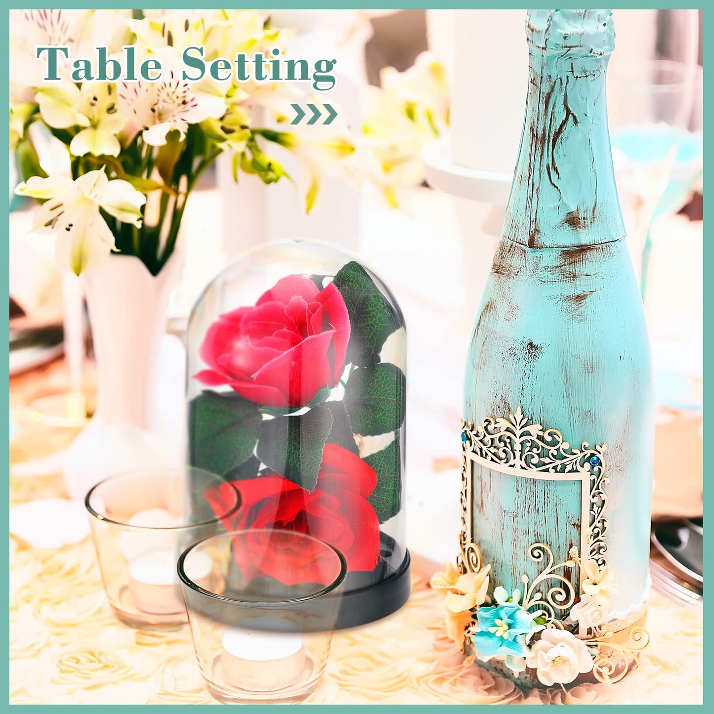 Zhengmy Plastic Dome Display Case Cloche Bell Jar with Base Clear for Collectibles Rose Office Home Tabletop Centerpiece Decoration(2 Pieces)