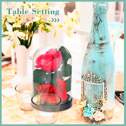 Zhengmy Plastic Dome Display Case Cloche Bell Jar with Base Clear for Collectibles Rose Office Home Tabletop Centerpiece Decoration(2 Pieces)