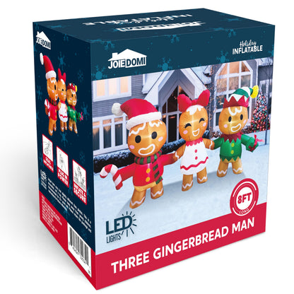 Joiedomi 8 FT Long Christmas Inflatable Gingerbread Decoration, Christmas Blow Ups Three Gingerbread Men Yard Decoration with LEDs, Cute Xmas Gingerbread Inflatable for Outdoor Yard Garden Lawn Decor