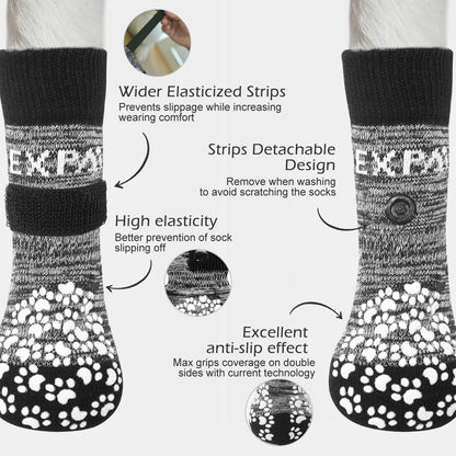 EXPAWLORER 3 Pairs Anti-slip Dog Socks Paws Stop Licking, Dog Paw Protector with Grips Double-sided Strong Traction, Adjustable Dog Boots Shoes for Senior Dogs Hard Floor Indoor Outdoor Walk, Grey M