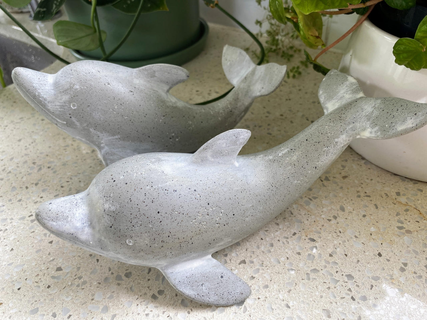 Huey House Dolphin Sculptures Set of 2, Gray Resin Coastal Shelf Decor