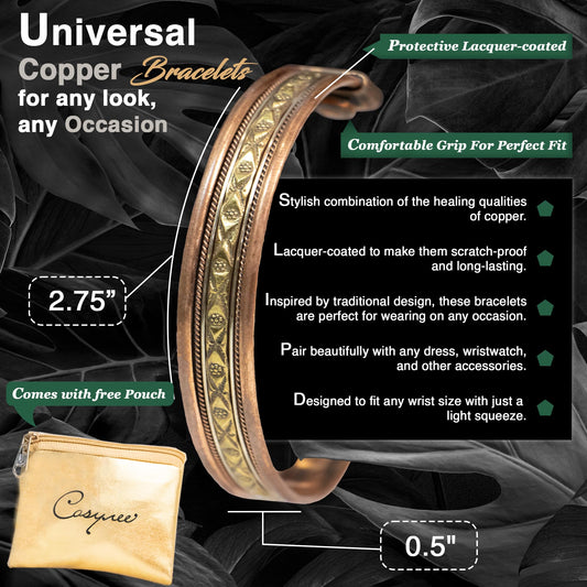 cosynee Premium Tibetan Copper Unisex Bracelets Set of 4 – 99.99% Pure Copper Cuff Bangles for Men & Women, Adjustable, Ultra Strength, Solid High Gauge Metal – Vintage Style with Gift Pouch