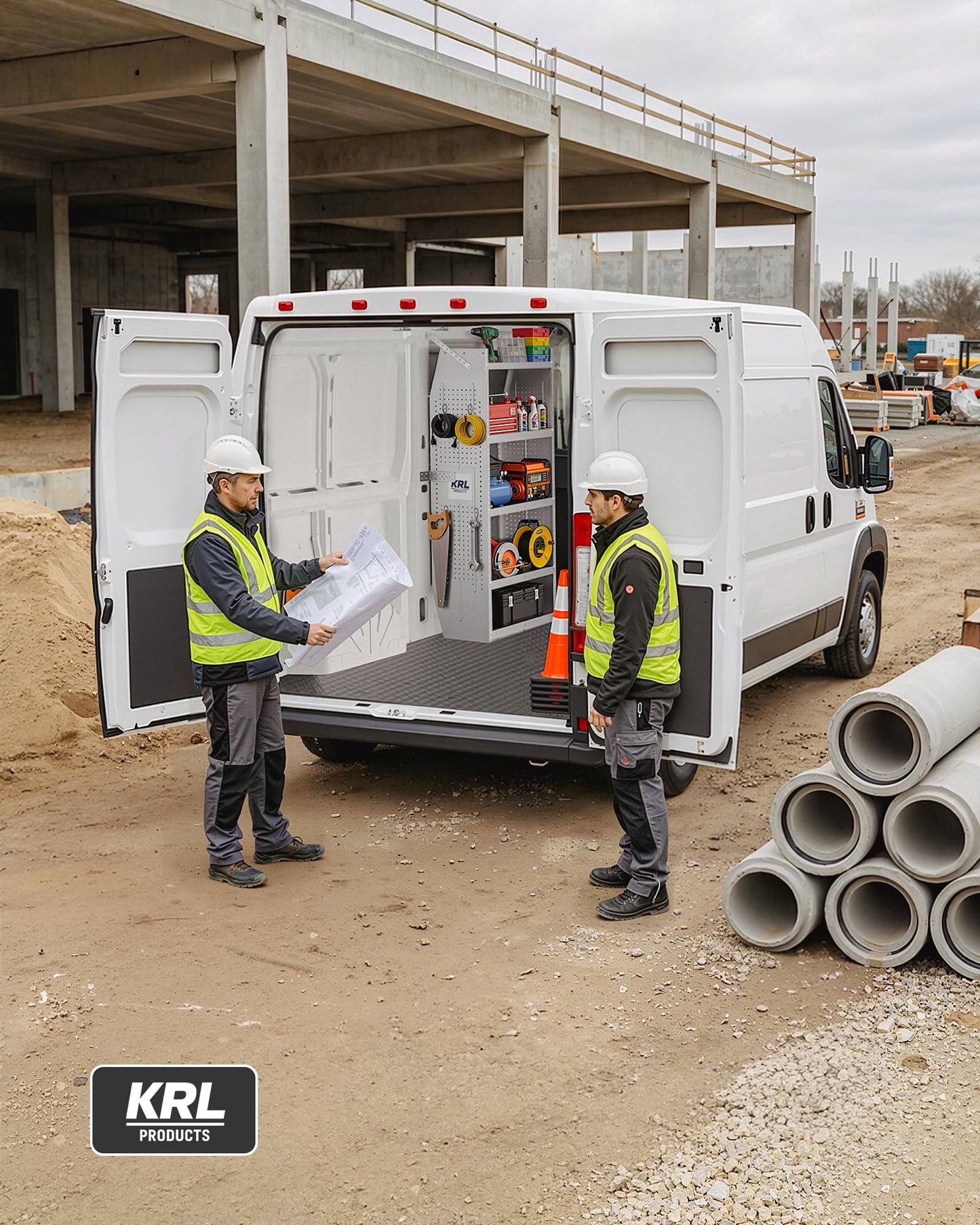 KRL PRODUCTS SV-3260 Steel Mid/High Roof Van Shelving Storage System Fits Transit, NV, Promaster and Sprinter, Van Shelving Units, 32''W * 60''H * 13''D