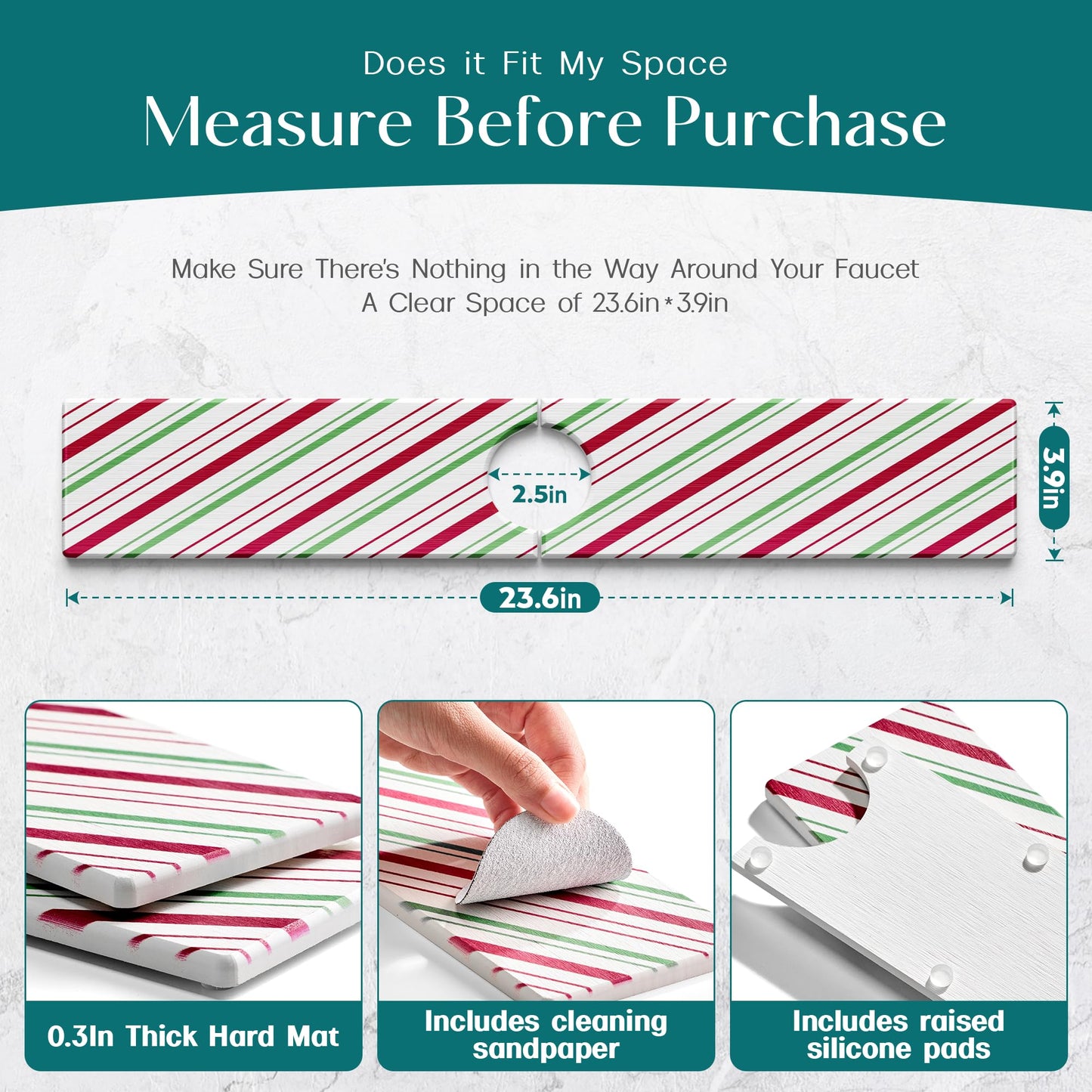 Stone Faucet Mat for Kitchen Sink, Diatomite Drying Stone Mat for Kitchen Counter, Prevent Moisture – Sink Splash Guard for Holiday Gift Home Decor (Red/Green, 23.6" x 3.9")