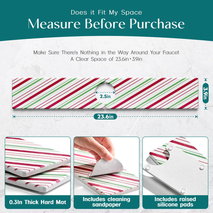 Stone Faucet Mat for Kitchen Sink, Diatomite Drying Stone Mat for Kitchen Counter, Prevent Moisture – Sink Splash Guard for Holiday Gift Home Decor (Red/Green, 23.6" x 3.9")