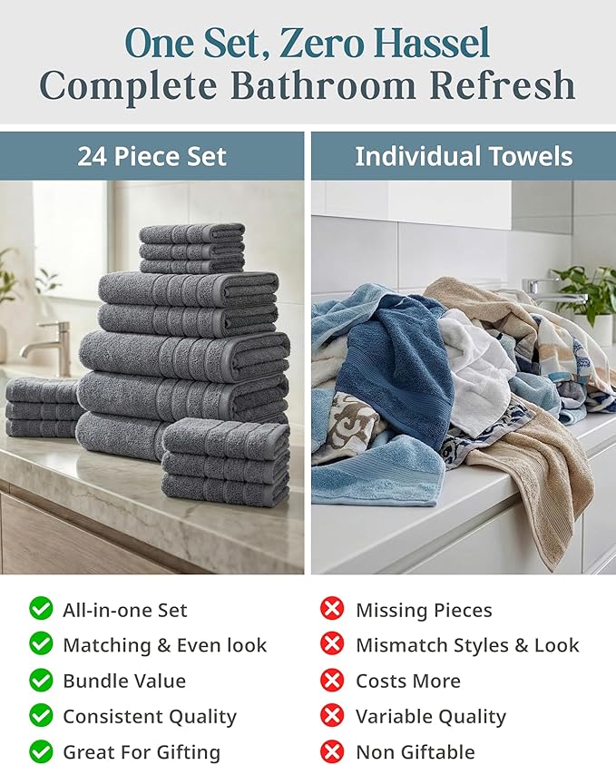 24-Piece Premium Towel Sets for Bathroom