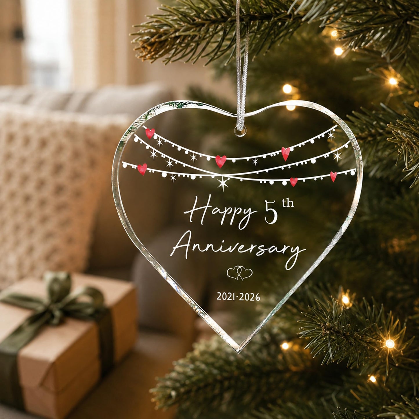 ZUNON 5th Anniversary Ornaments Gifts for Couple 2026 Wedding Gifts for Wife or Husband Decoration 3" Ornament (5th