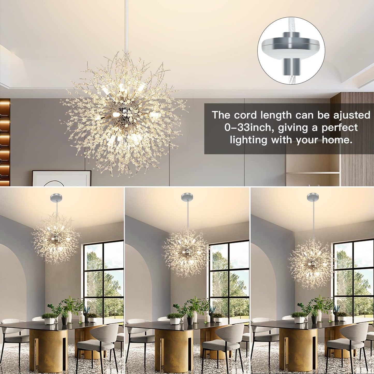 Depuley Crystal Chandeliers, 12 Lights Modern Dandelion Firework Sputnik Chandelier Pendant Light Fixtures for Living Room, Dining Room, Bedroom, Kitchen, Porch, G9 Bulbs