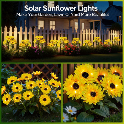 Solar Sunflower Lights Outdoor Waterproof - 3 Pack with 18 Bright Solar Sunflower Lights, IP65 Waterproof Light for Outdoor Flower Bed, Yard, Pathway, Patio Decor - Gift for Mom, Women, Grandma