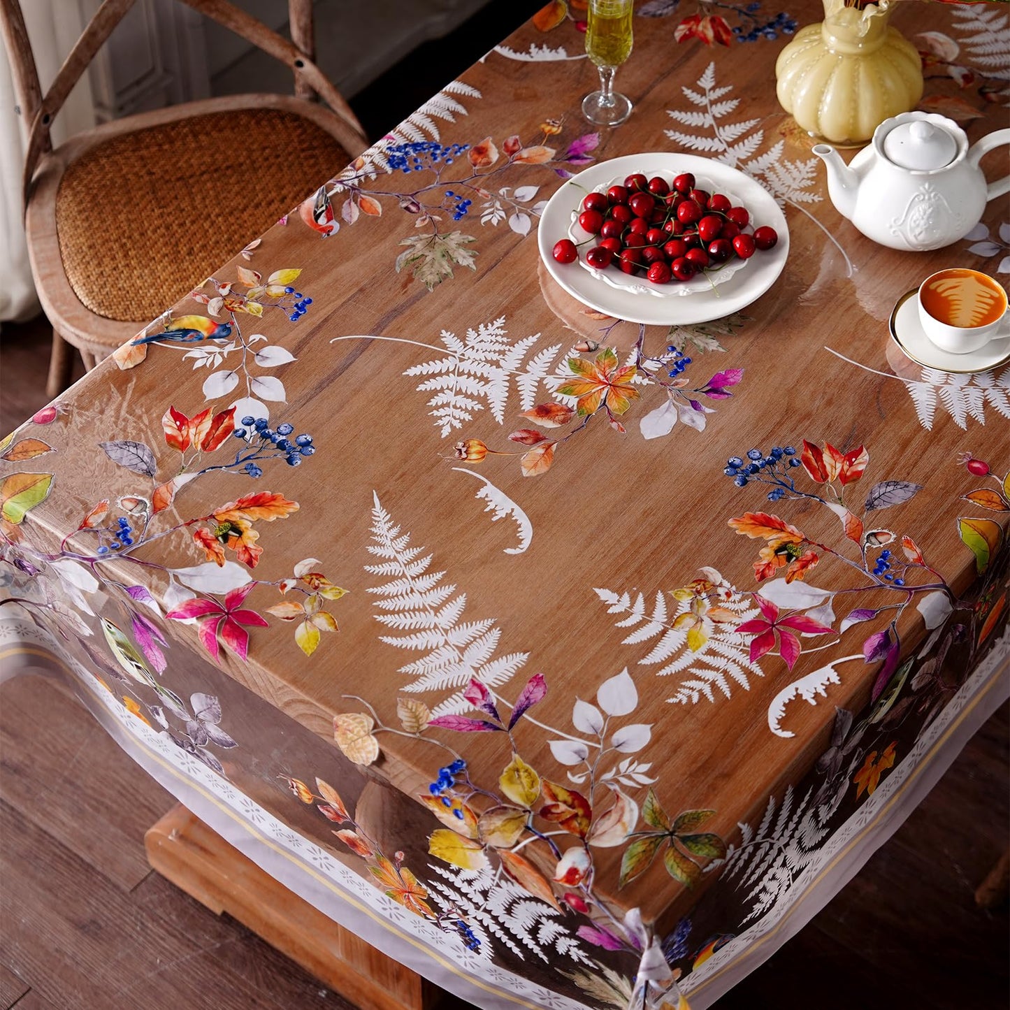 Artbloss Clear Table Cover Protector Vinyl Table Cloth Oil Spill Proof Vintage Rustic Plastic Table Covers for Dining Tables (Birds, 60 x 84 Inches)