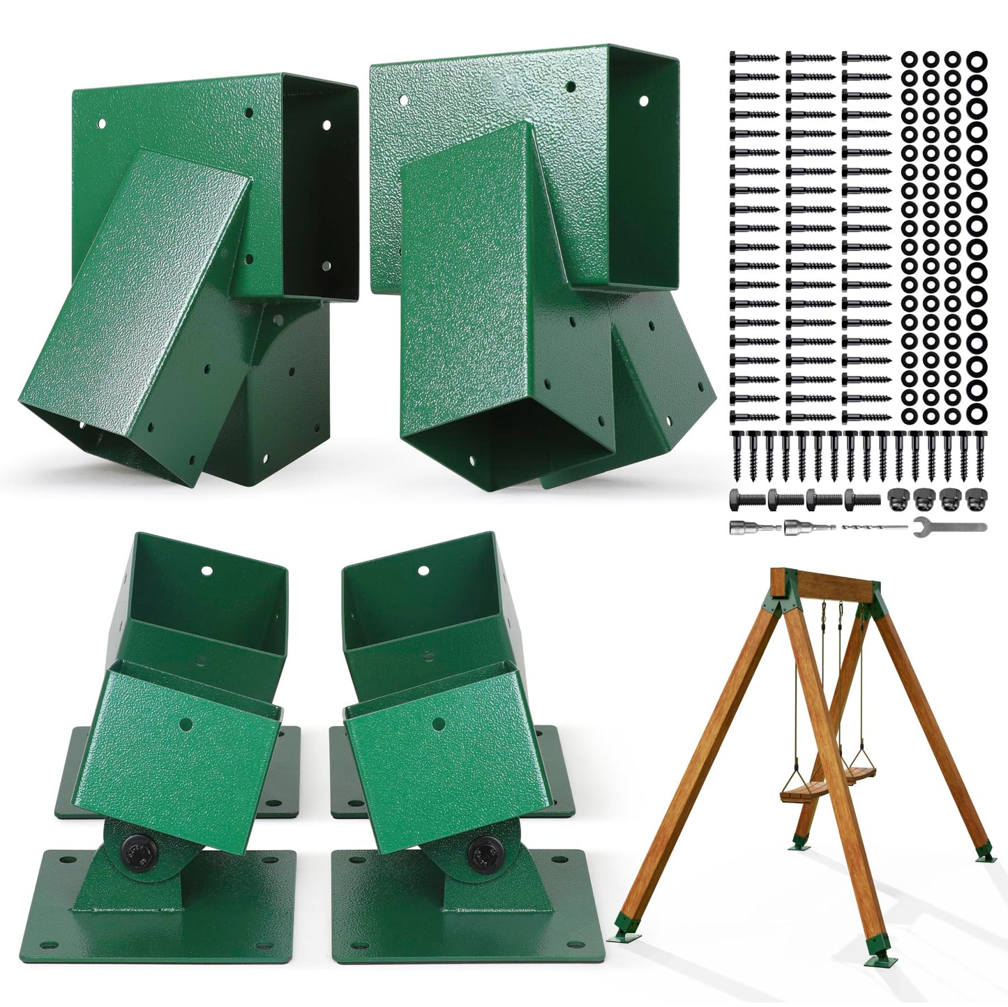 DooToo Swing Bracket Kit, Stainless Steel 2-Pack A Frame Swing Brackets and 4-Pack Adjustable Swing Set Brackets,for Outdoor & Backyard (Green)