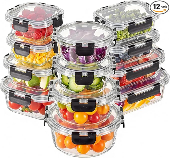 Liuruiyu 12 Pack Glass Food Storage Containers