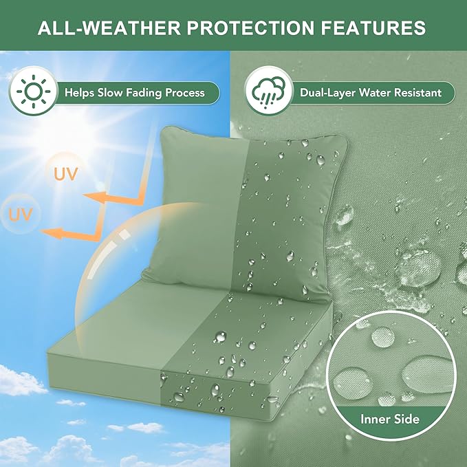 Summsun Outdoor Chair Cushions Set of 2, Waterproof Back Pillow and Seat