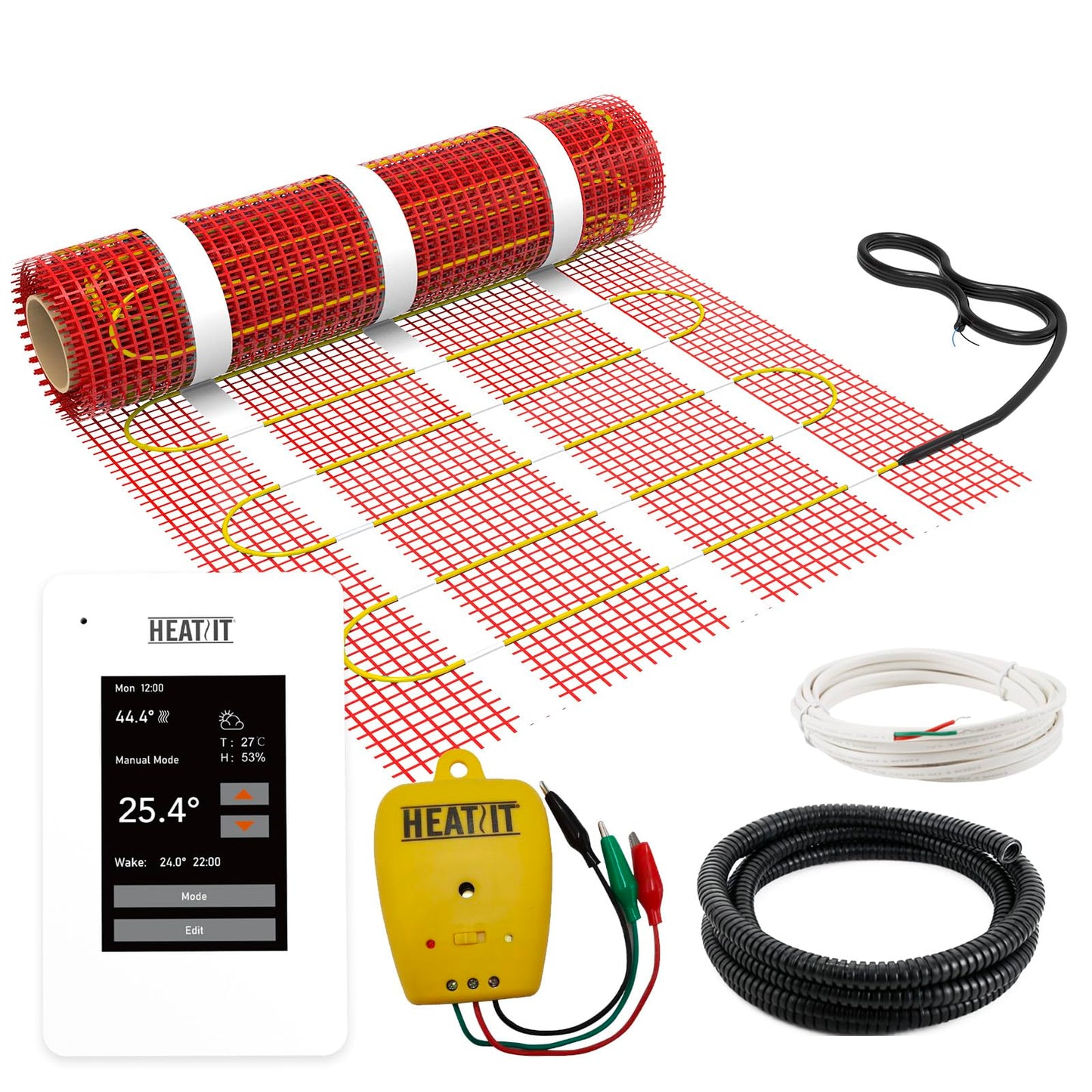 10 sqft HEATIT Warmmat Electric Radiant Self-Adhesive Floor Heat Heating System & ET-7A Thermostat & Alarm Monitor
