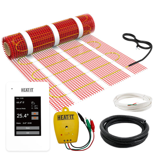 10 sqft HEATIT Warmmat Electric Radiant Self-Adhesive Floor Heat Heating System & ET-7A Thermostat & Alarm Monitor