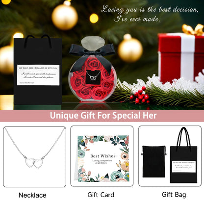 CECEIN Rose Box with Necklace Artificial Preserved Flower Valentines Mothers Day for Girlfriend Mom Birthday Anniversary Personalized Romantic Gifts