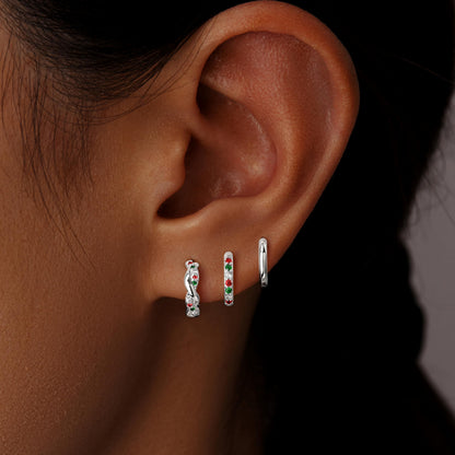 Inerney Sterling Silver Christmas Earrings Set for Women, Dainty Small Huggie Hoop Earrings Holiday Jewelry for Multiple Piercings, Trendy Twisted Cute Cartilage Hoops Winter Gift for Sensitive Ears