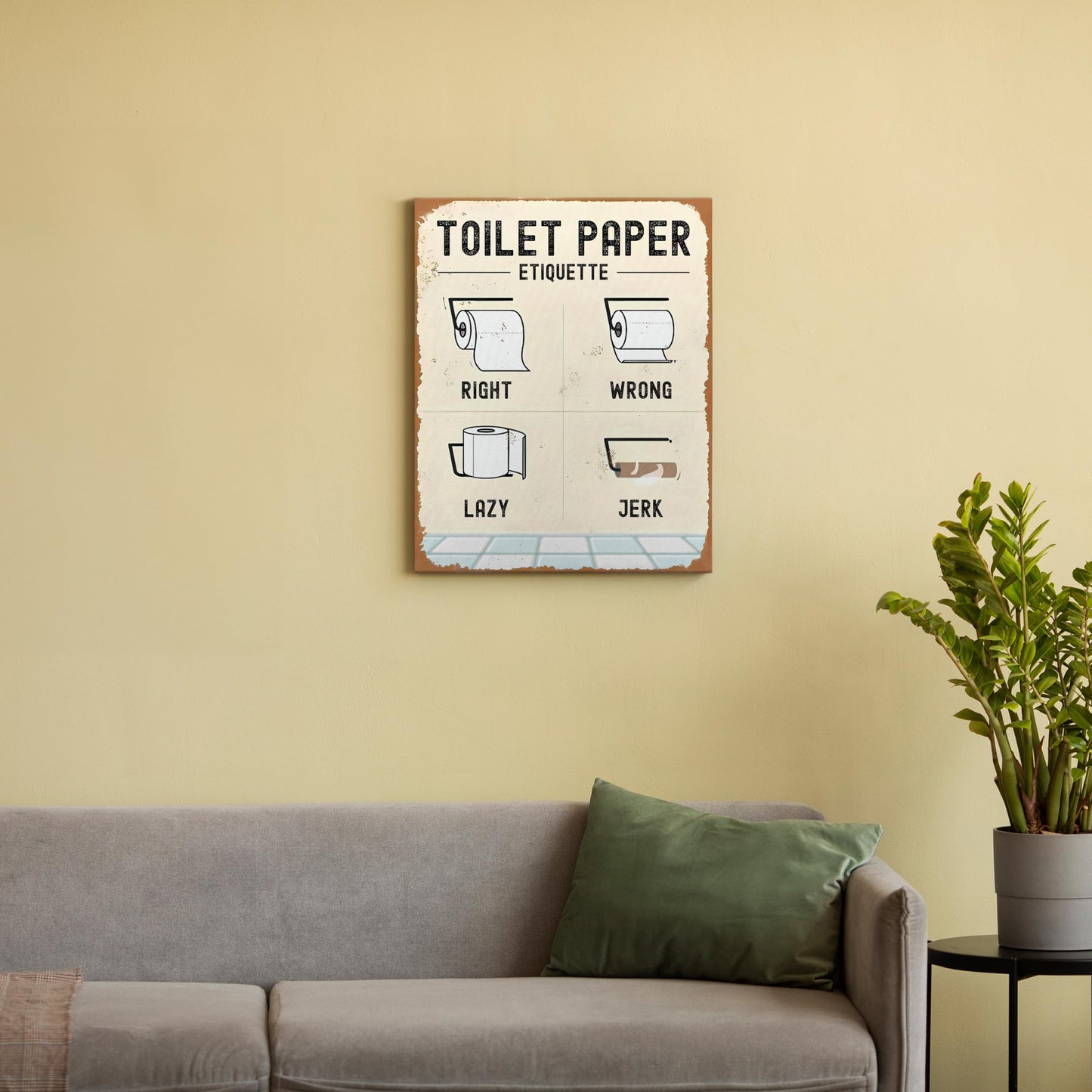 QICLM Funny Bathroom Framed Canvas Wall Art Posters, Correct Toilet Paper Etiquette Manner Art Wall Prints for Bathroom Washroom Toilet Restroom Decor, 11x14 Inch
