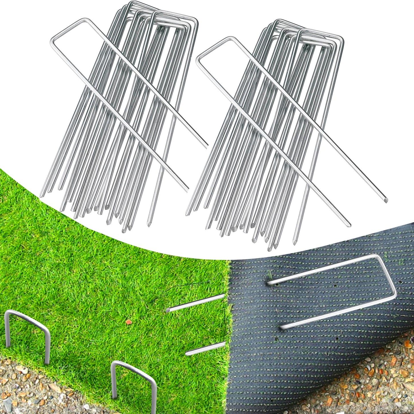 BEBEKULA 100 Pack 12 Inch Garden Stakes, Galvanized Landscape Staples for Weed Barrier Fabric, Heavy Duty Sod Pins Securing Pegs Netting Ground Sheets and Fleece, Ground Cover, Irrigation Tubing