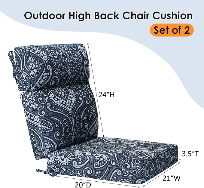 Unimatta Outdoor High Back Chair Cushion Seat Pads, 44 x 21 Inch