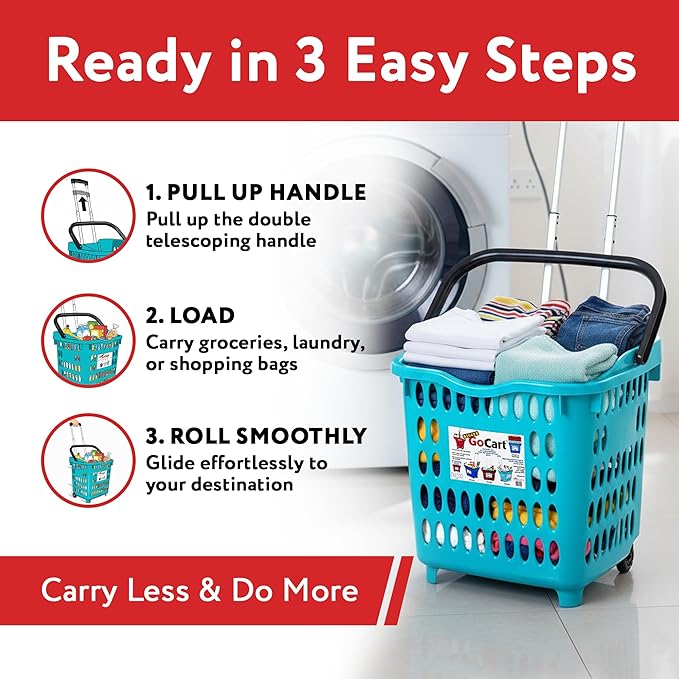 dbest products Bigger GoCart Grocery Cart Rolling Shopping Laundry Basket on