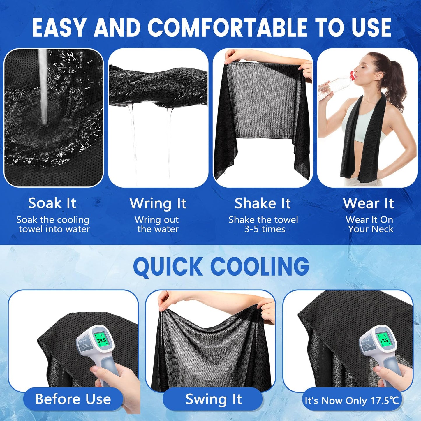 Hosuly 30 Pack Cooling Towels 40"x12" Cooling Neck Wraps Soft Breathable Chilly Towel Ice Towels Microfiber Workout Towel for Yoga Sport Running Workout Gym Camping Fitness Activities (Classic)