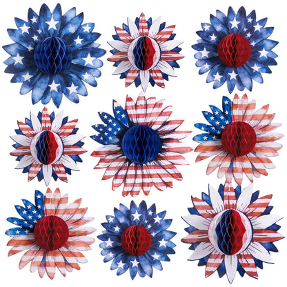 Paper Jazz 4th of July Decorations Paper Flower American Flag Red White and Blue Decor for Presidents Day,Patriotic Decoration Haning Paper Honeycomb for Veterans Day, Independence Day Birthday Party