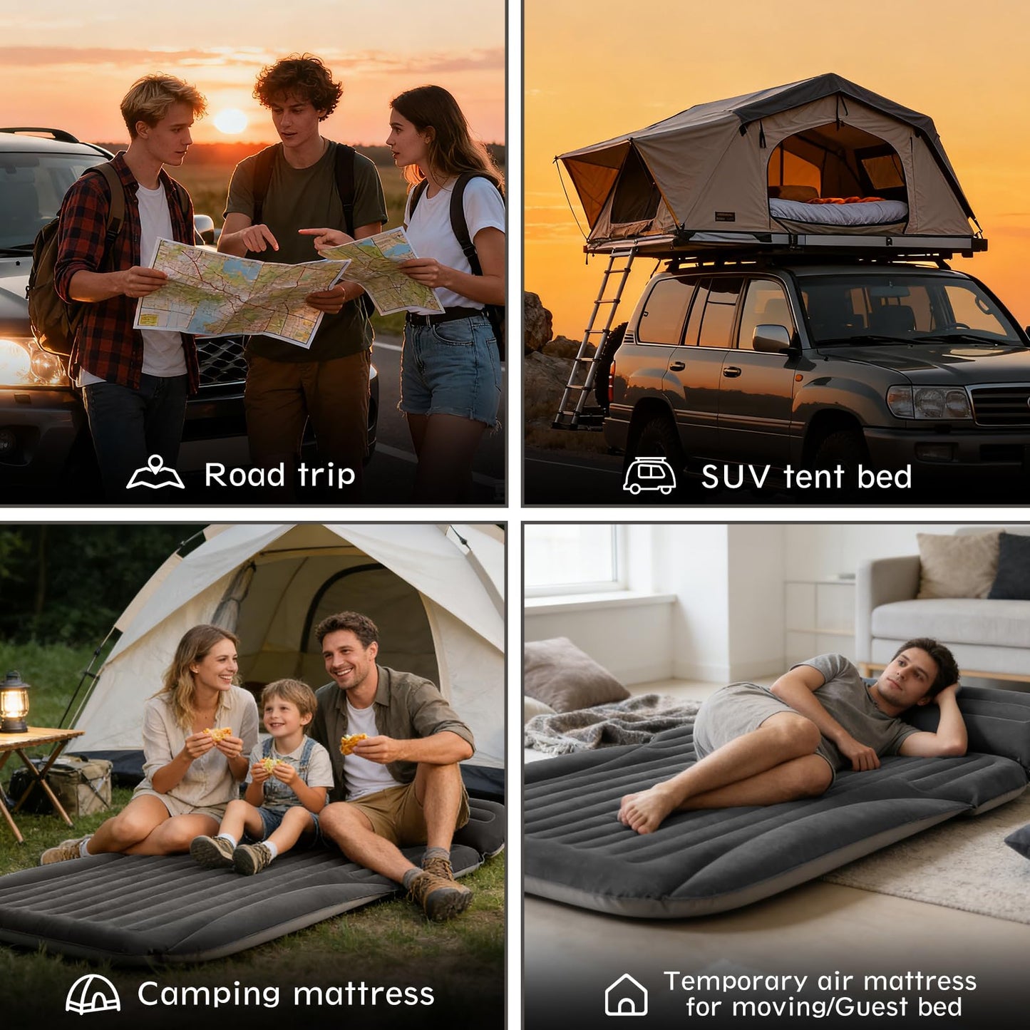 Ciremiv SUV Air Mattress, Double-Sided Thick Flocked Car Air Mattress with Built-in Pump & Pillow, Complete Sleeping Accessories for Auto Camping & Road Trips（Dark Coffee）