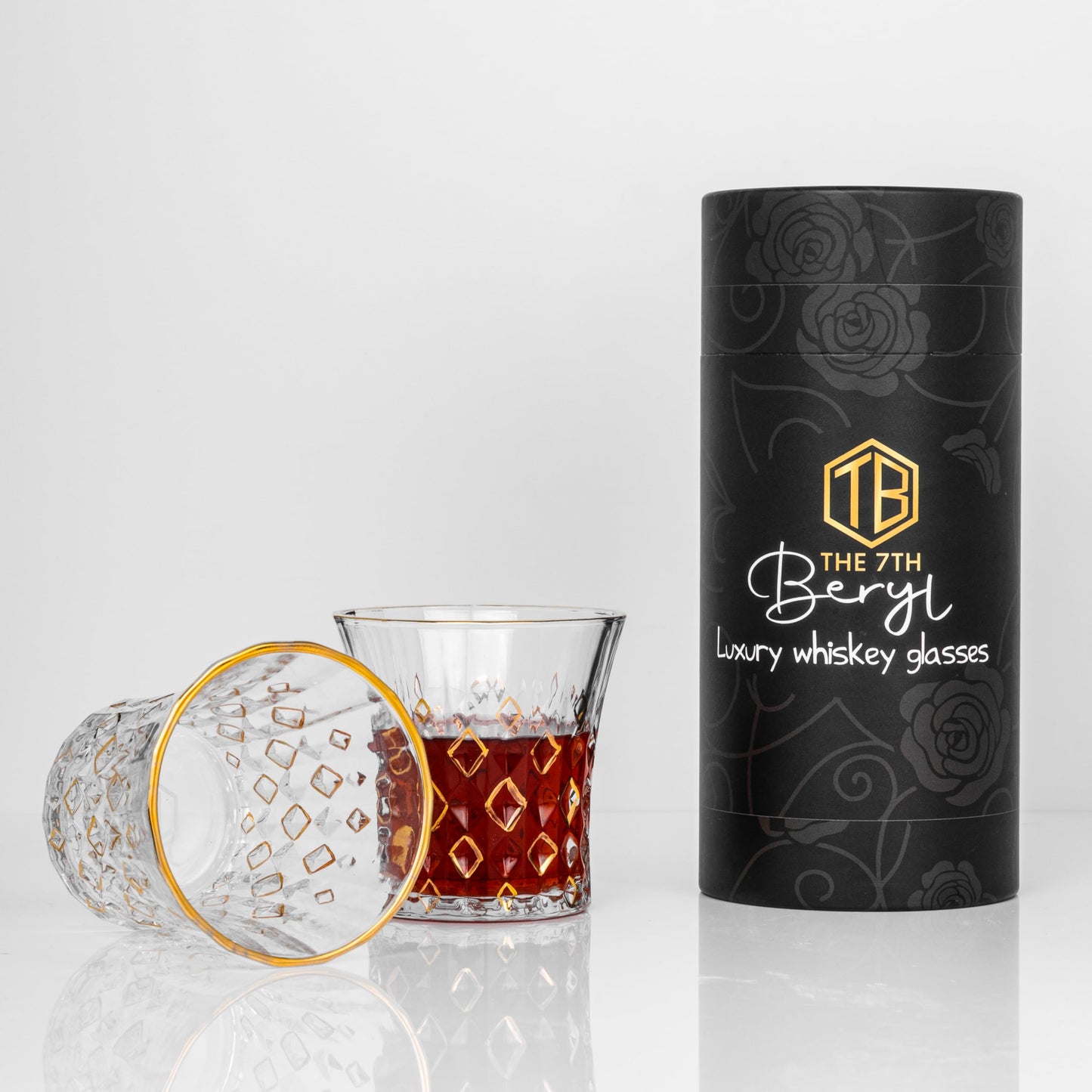 The 7th Beryl Whiskey Glasses Set of 2, Old Fashioned Glasses, Premium Lead-Free Crystal Bourbon & Scotch Rocks Glasses with 24K Gold Accents, Luxury Cocktail Glass Gift Set for Men, Husband, Dad