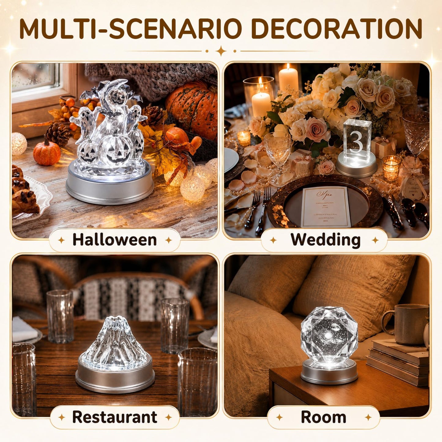 Wettal 20 Pack LED Light Base Wireless White Light Display Stand Silver LED Lighted Base for Glass Art Crystal Art Statue Display Stand Powered by Aaa Batteries Home Party Wedding Christmas Decor