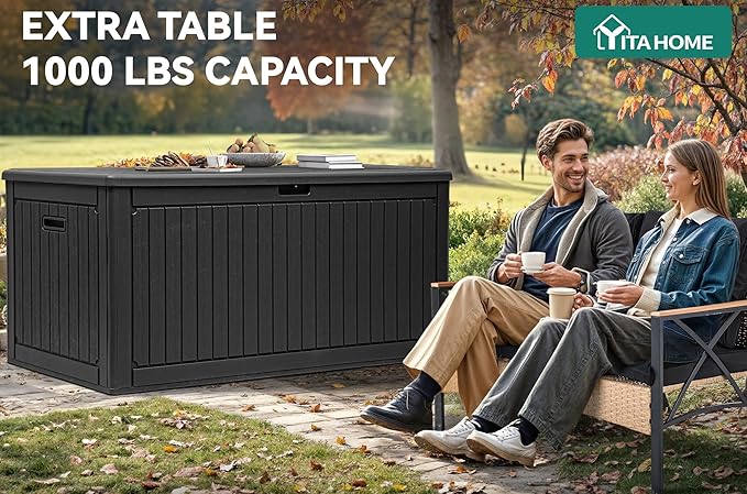 YITAHOME 260 Gallon Large Deck Box with Divider & Side Handles, Outdoor Double-Wall Storage for Patio Furniture Cushions, Garden Pool Accessories, Water Resistant & Lockable