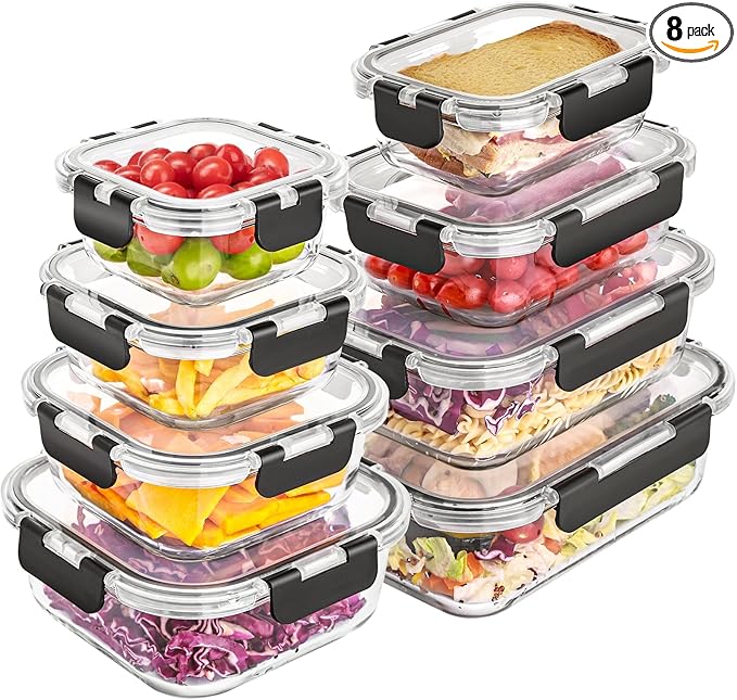 Liuruiyu 8 Pack Glass Food Storage Containers