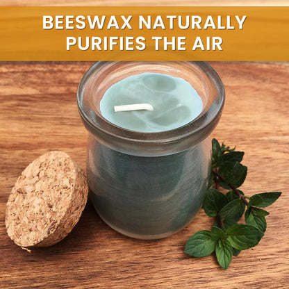 BeeTheLight Beeswax Jar Candle with Cork Lid - Rosemary Lemongrass Aromatherapy Candle - 20 Hours Burn Time - All Natural 100% Pure Beeswax Candle - Handmade Decorative Jar Candle