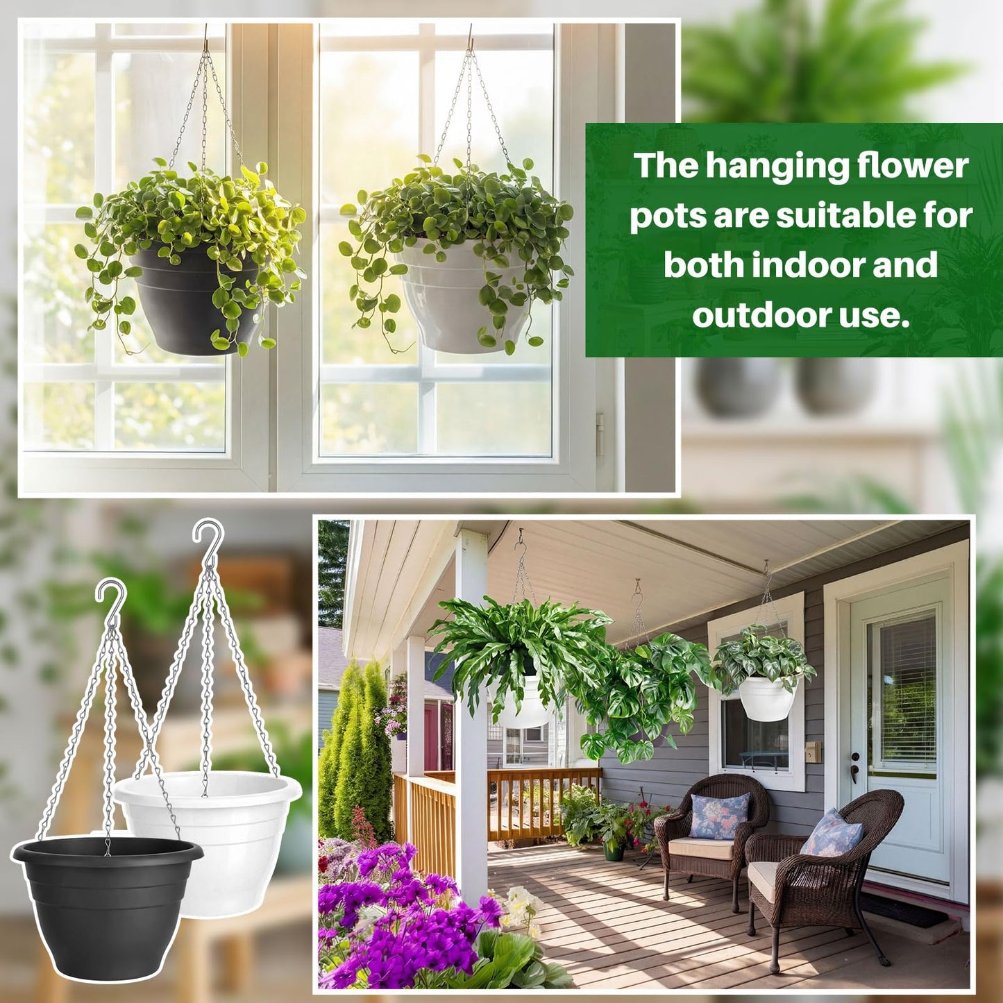 Romooa 20 Pcs 10 Inch Plastic Self Watering Hanging Planters Bulk Hanging Baskets for Plants Indoor Outdoor with Drainage Holes and Chain Plant Pot for Garden, Balcony, Porch, Patio Decor