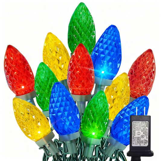 Dazzle Bright C9 Christmas String Lights, 100 LED 66 FT Waterproof Connectable Green Wire Fairy Lights, Christmas Lights for Indoor Outdoor Home Yard Xmas Tree House Decorations (Multi-Colored)