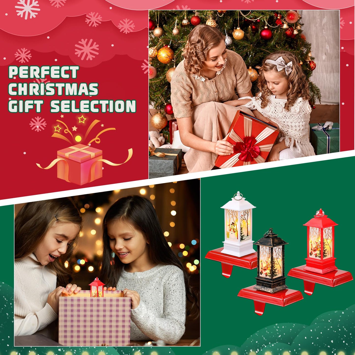 Ceenna 6 Sets Christmas Stocking Holders for Mantle with LED Light Xmas Stocking Fireplace Hooks Hanger Christmas Decoration for Fireplace Mantle