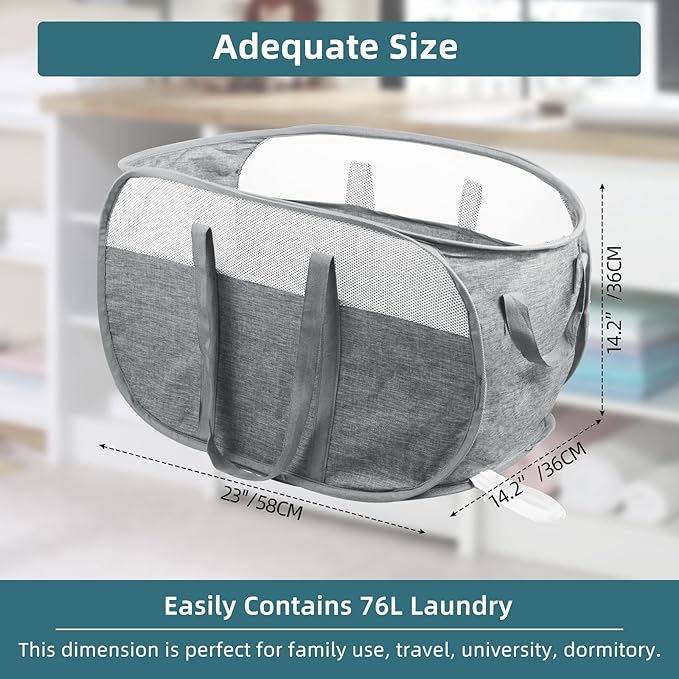 2 Pcs Collapsible Laundry Baskets, Tear Proof Pop Up Hamper