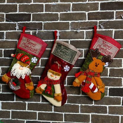 Sunnyglade 3PCS 18" Christmas Stocking Classic Large Stockings Santa, Snowman, Reindeer Xmas Character for Family Holiday Christmas Party Decorations