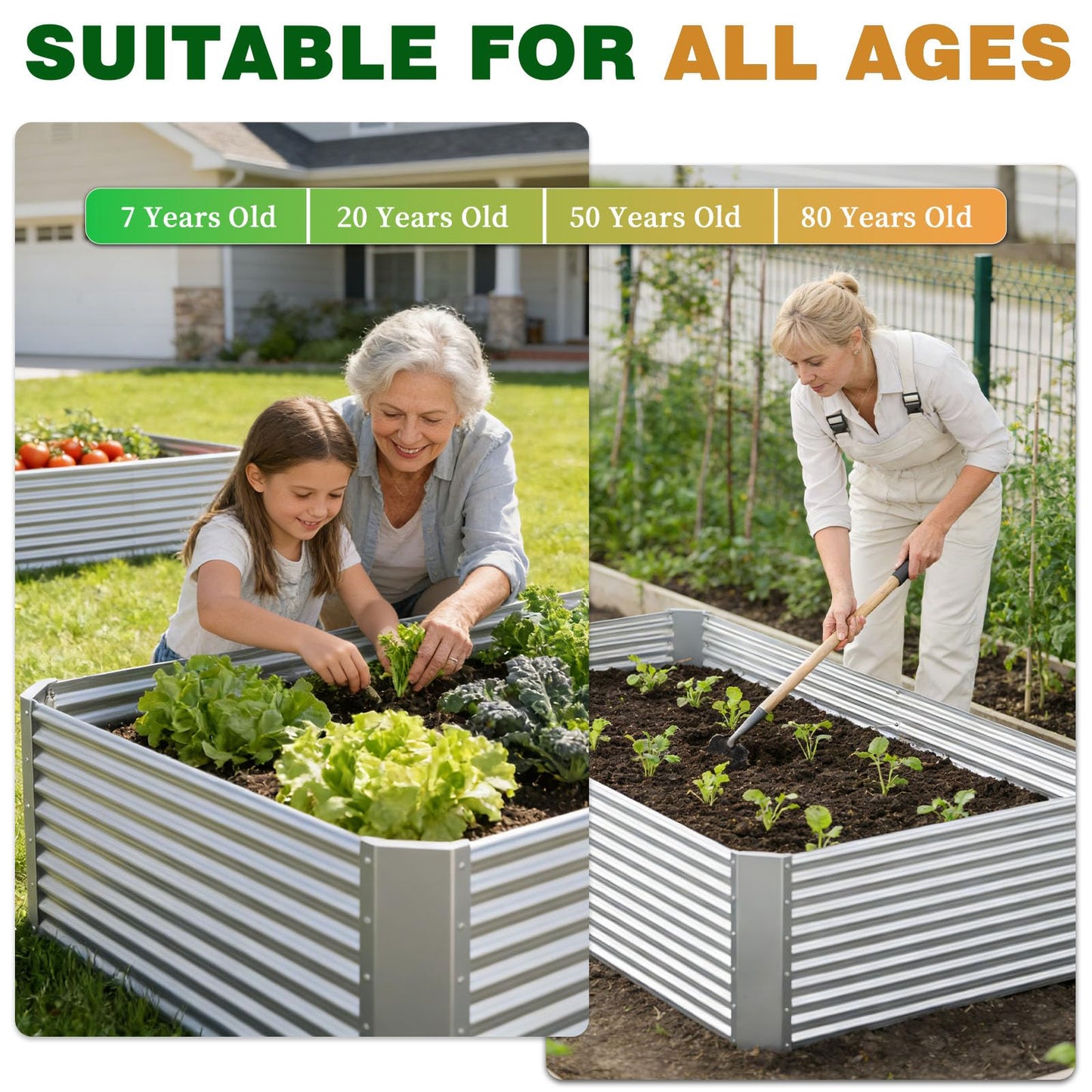 Annzoe 3 Pcs 4 x 2 FT Galvanized Steel Raised Garden Bed – Outdoor Planter Box for Root Vegetables, Herbs & Flowers, Large Metal Garden Beds for Backyards, Terraces and Balconies
