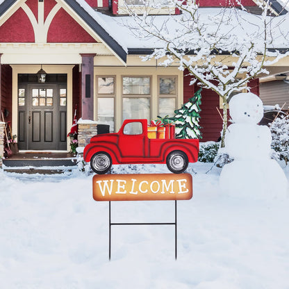 Whaline 4th of July Metal Yard Stakes Patriotic Welcome Interchangeable Garden Stake Red Truck Decor Set with Seasonal Sign Loads, Set of 9