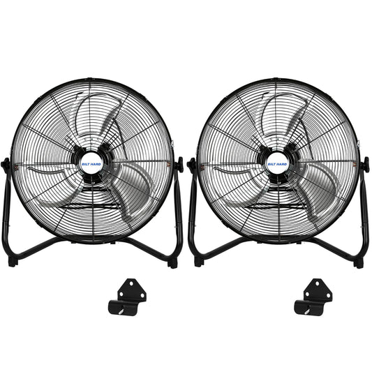BILT HARD 4600 CFM 20" High Velocity Floor Fan, 3-Speed Heavy Duty Metal Fan with Wall-Mounting System, Industrial Shop Fan for Commercial, Garage, and Greenhouse, 2 Pack