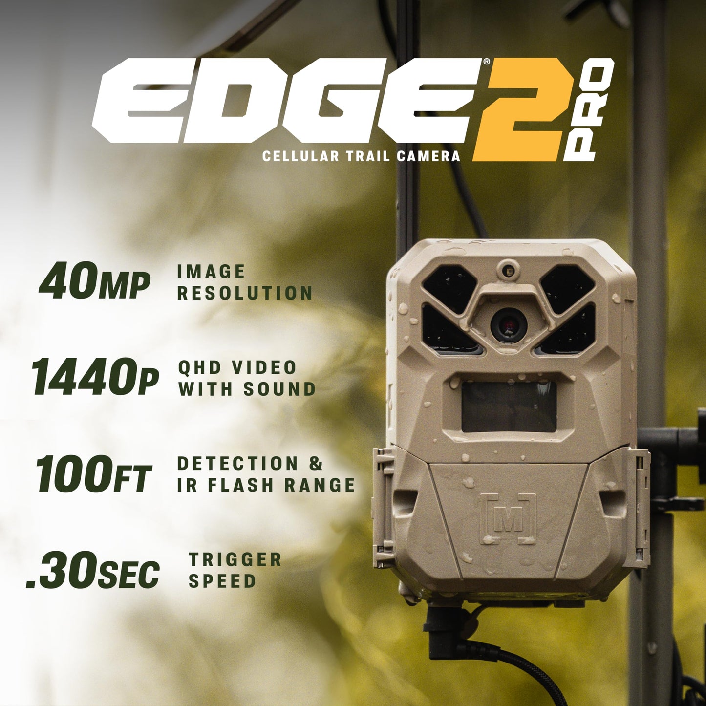 Moultrie Edge 2 Pro Cellular Trail Camera - Auto Connect Nationwide 4G LTE - On Demand 40MP Photo - 1440P Video with HD Audio - Ai False Trigger Elimination - 100 Ft Detection Range - No-Glow Flash